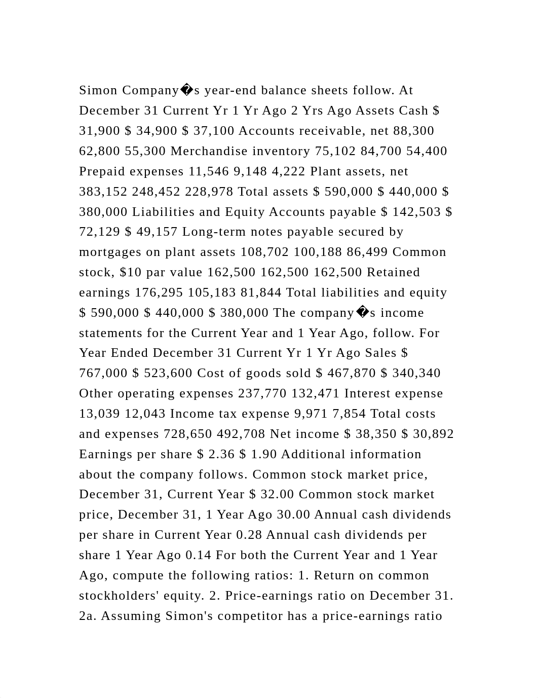 Simon Company�s year-end balance sheets follow. At December 31 Curre.docx_d8qj1zbrqdg_page2