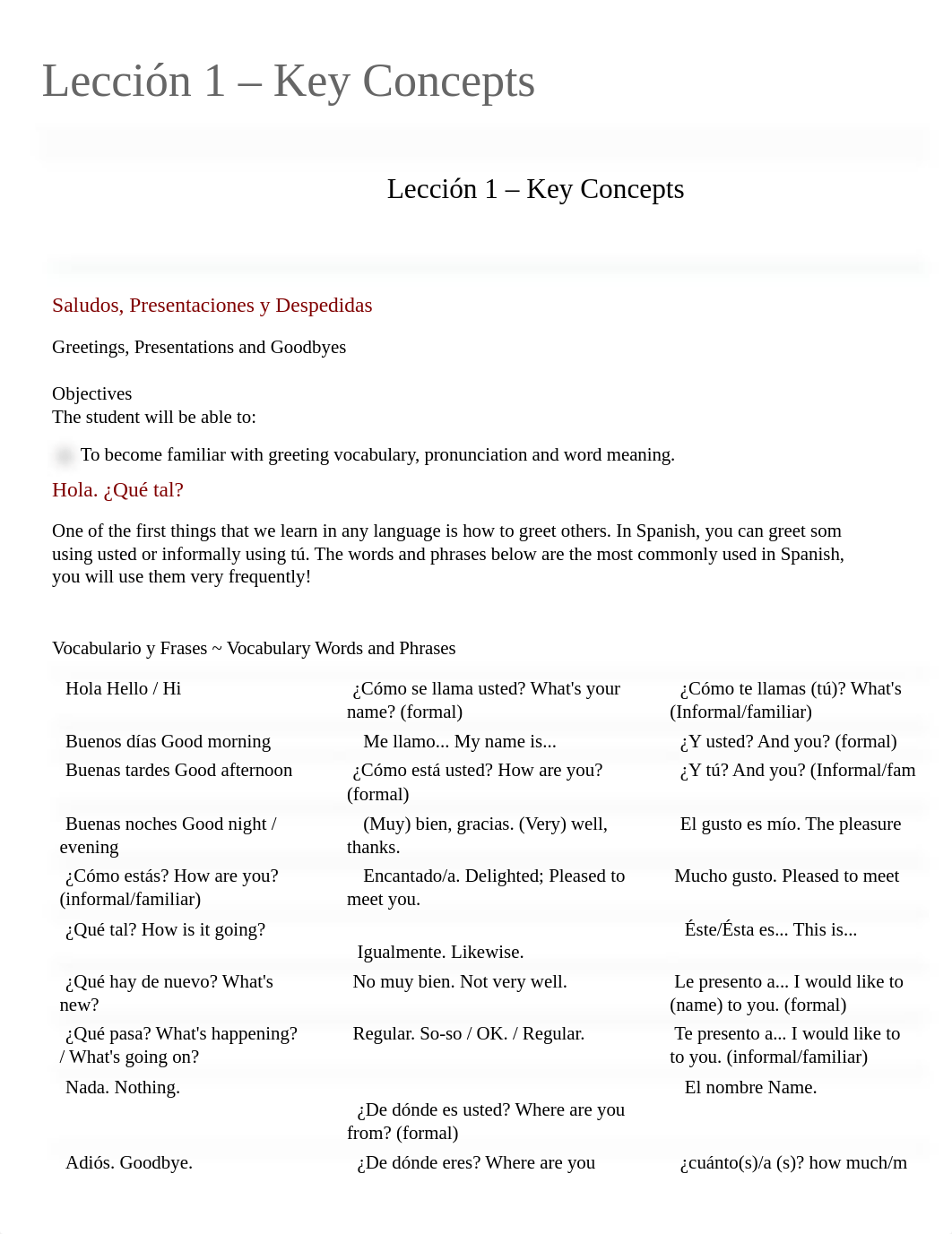 Lección 1 - Key Concepts: FLS-141-O02 SU19 Elementary Spanish I (4 cr) - Mariana Salaverria.pdf_d8rcitm1xr4_page1