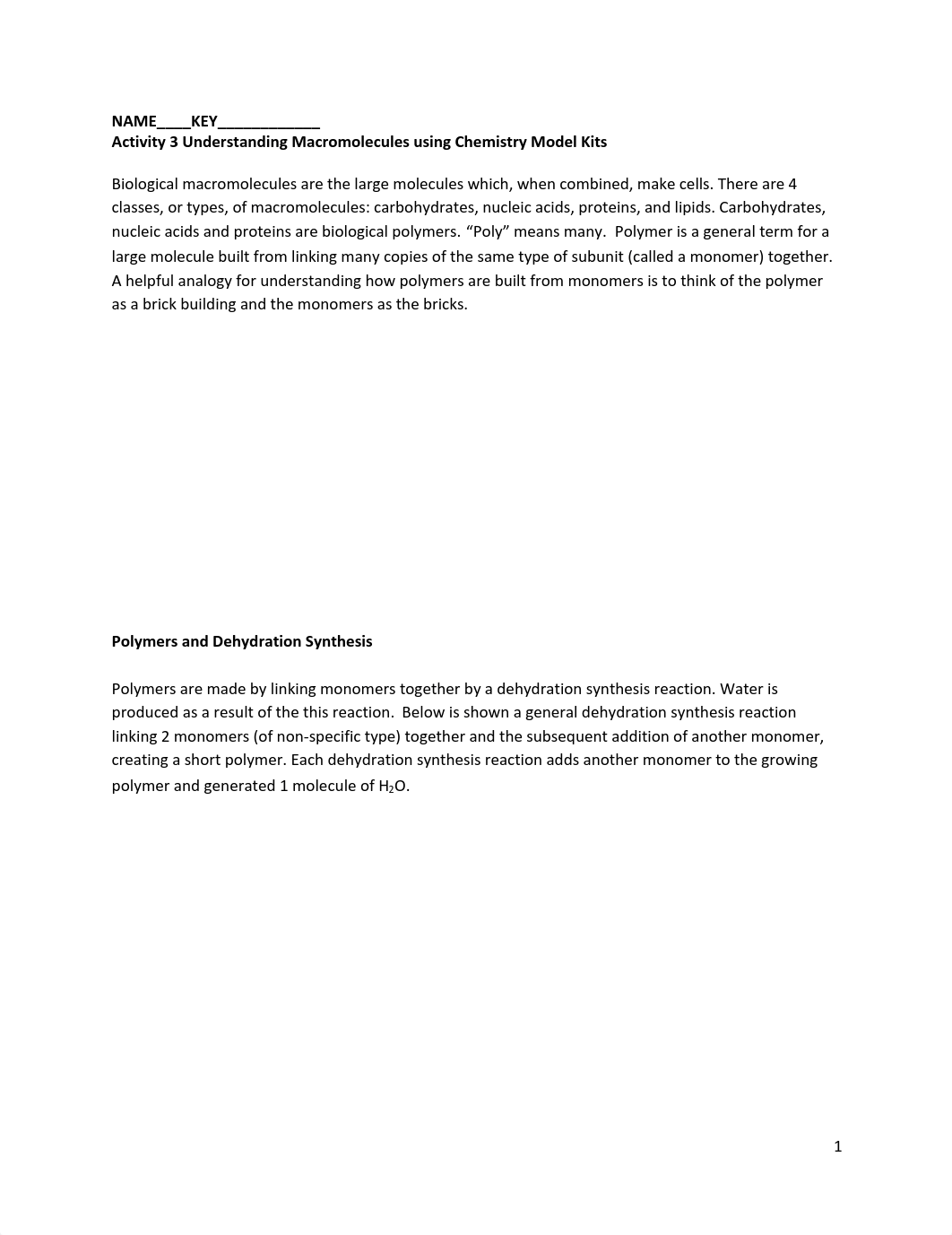 Activity 3 Understanding macromolecules using chem model kits KEY.pdf_d8rtvmqh3l7_page1