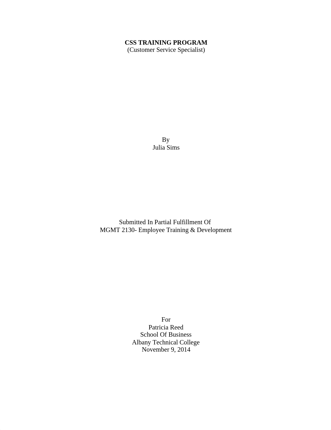 Julia Sims - MGMT 2130 Employee Training and Development - Final paper - Training Program CSS (2)_d8s5z5ib651_page1