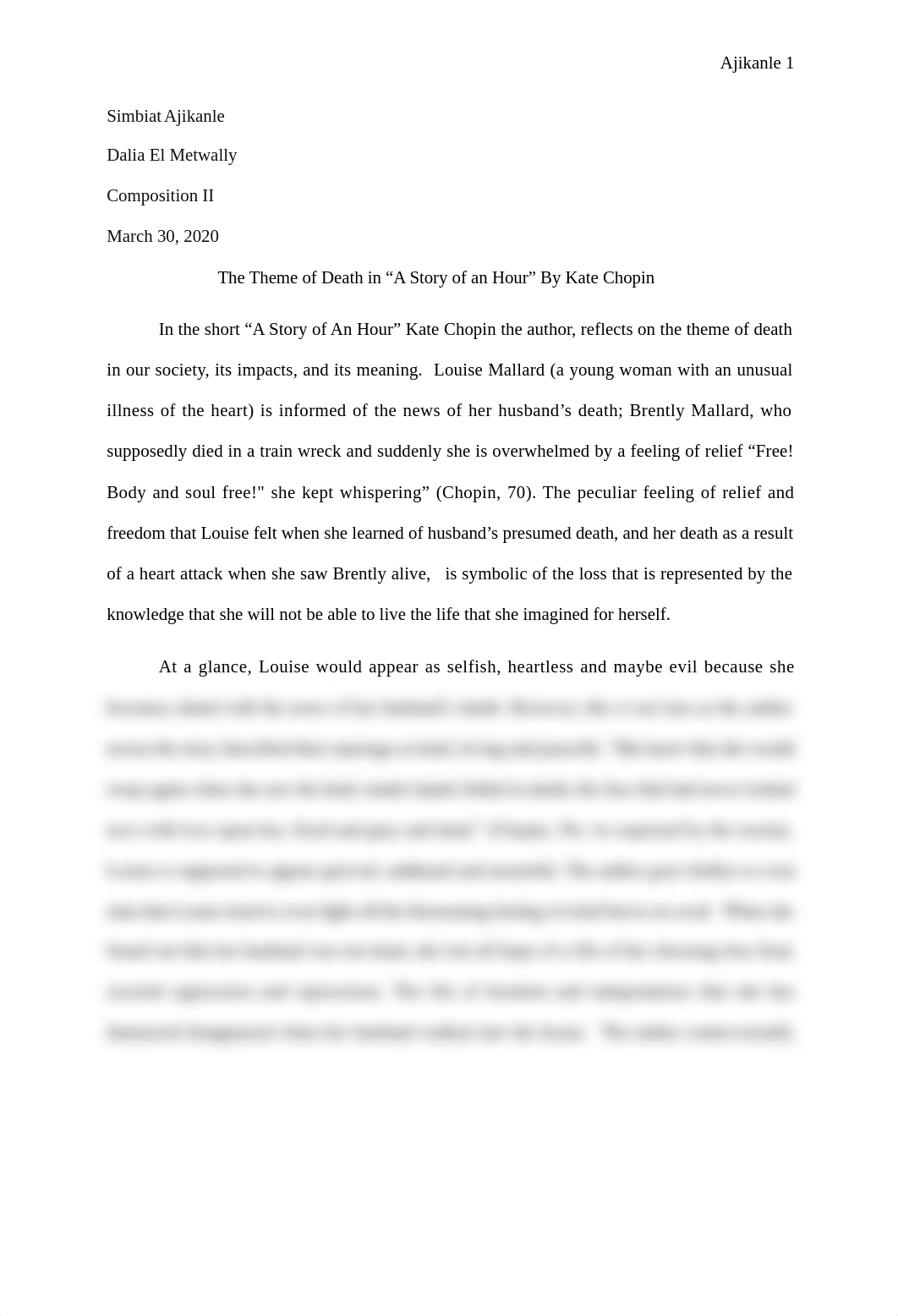 english 1302 assignment 2 The Theme of Death in "A Story of an Hour" By Kate Chopin.docx_d8spsxv5uum_page1