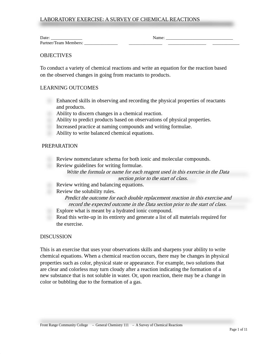 CHE 111 A Survey of Chemical Reactions.pdf_d8sv6yddqyf_page1