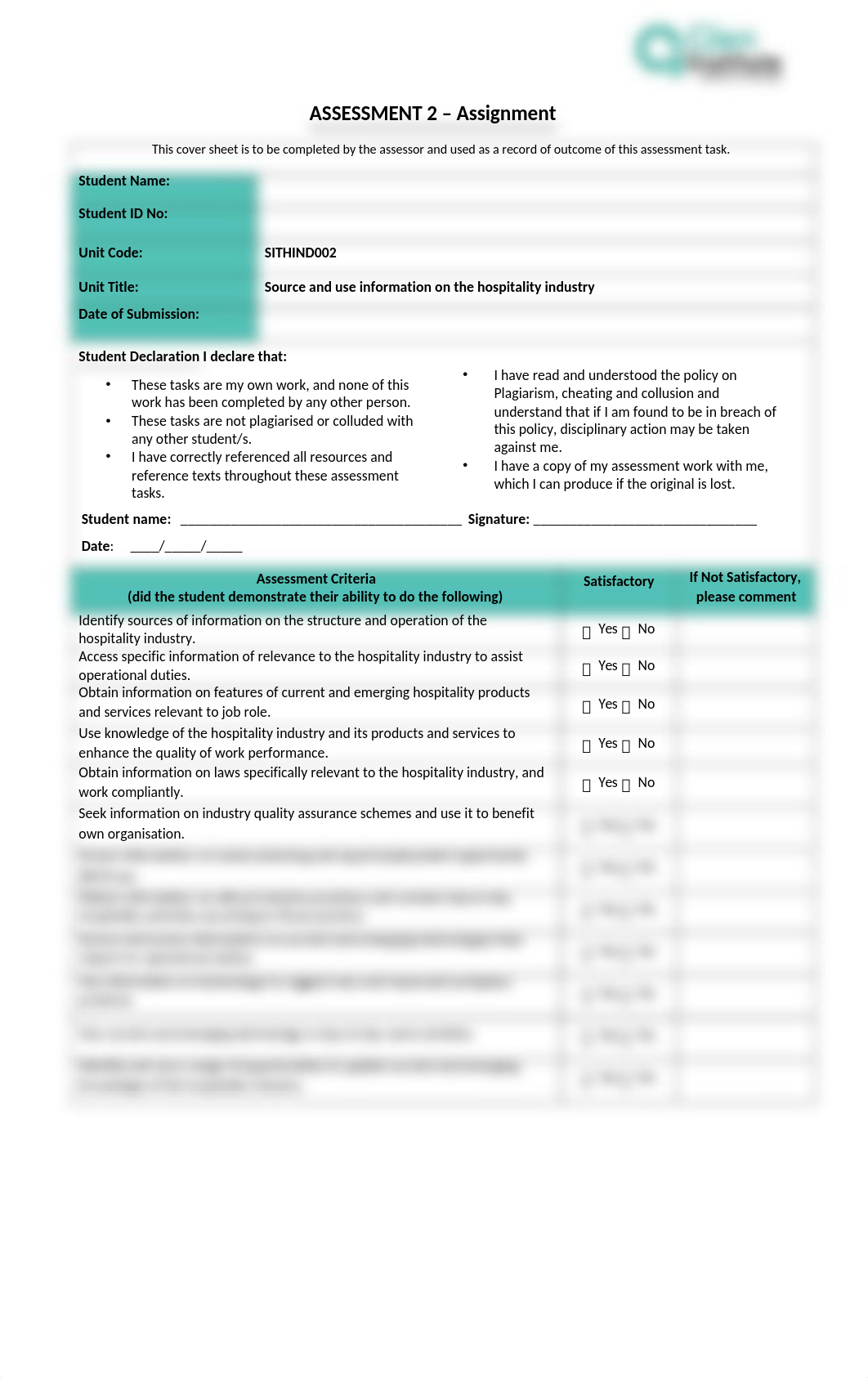 ASSESSMENT 2 SITHIND002 Source and use information on the hospitality industry.PDF_d8tcadmj9je_page1