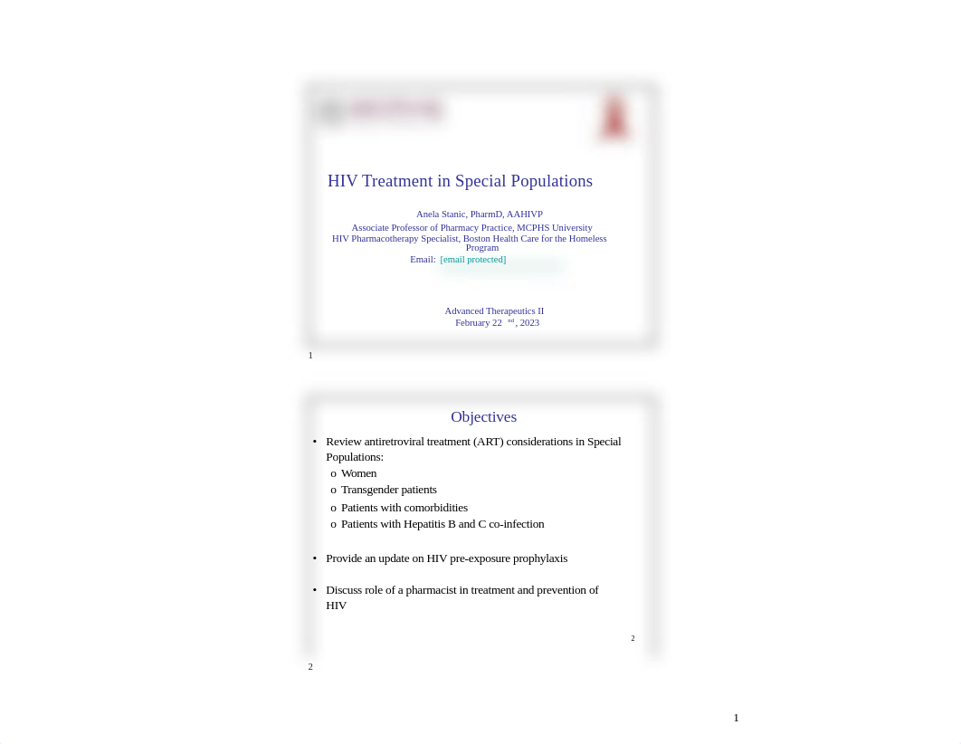 HIV in Special Patient Populations  2023- Student Handout  2 slides per page.pdf_d8tm5r30zgu_page1