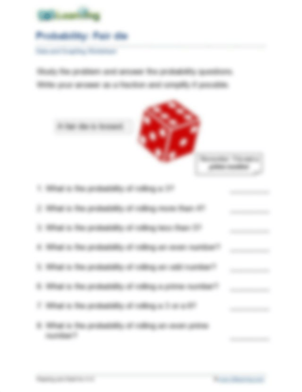 Probability_ Fair die Worksheet.pdf_d8u30c3dneq_page1