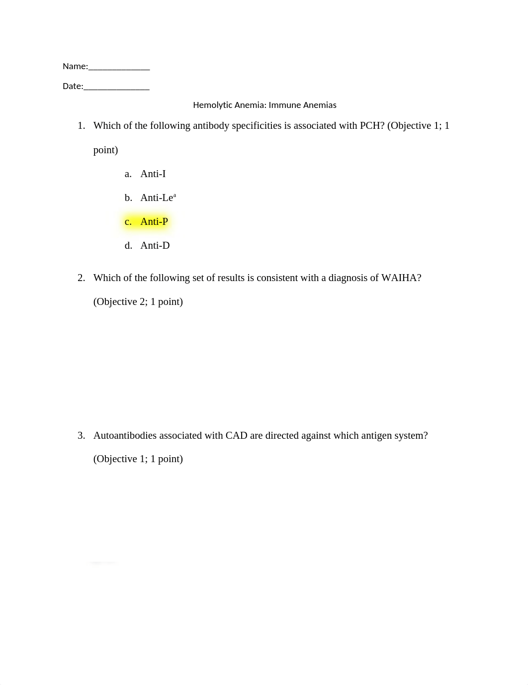 Ch 19 Hemolytic Anemia immune anemias Worksheet.docx_d8v63pt4bw1_page1