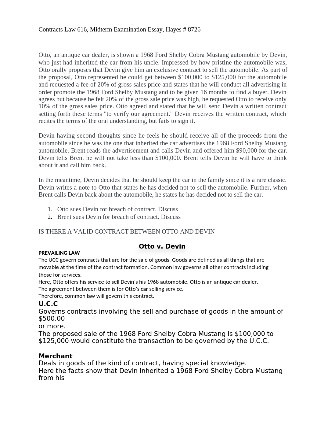 CH Contracts Law 616 Midterm Essay Otto v. Devin.docx_d8vef1b1lo8_page1