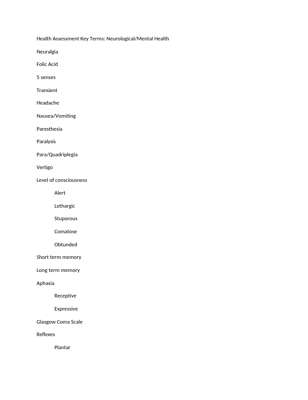 Terms to know for Unit II Neurological & Mental Health.docx_d8vhvawohum_page1