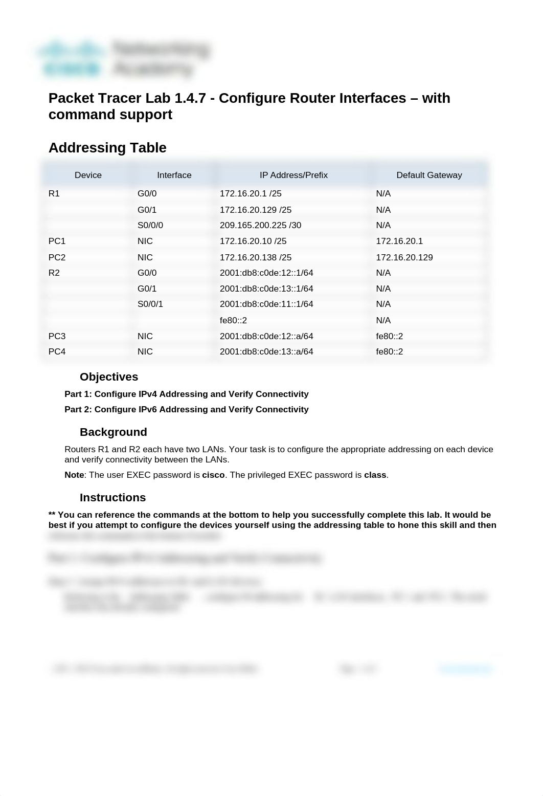 1.4.7 Packet Tracer - Configure Router Interfaces with command support.docx_d8vialljyve_page1