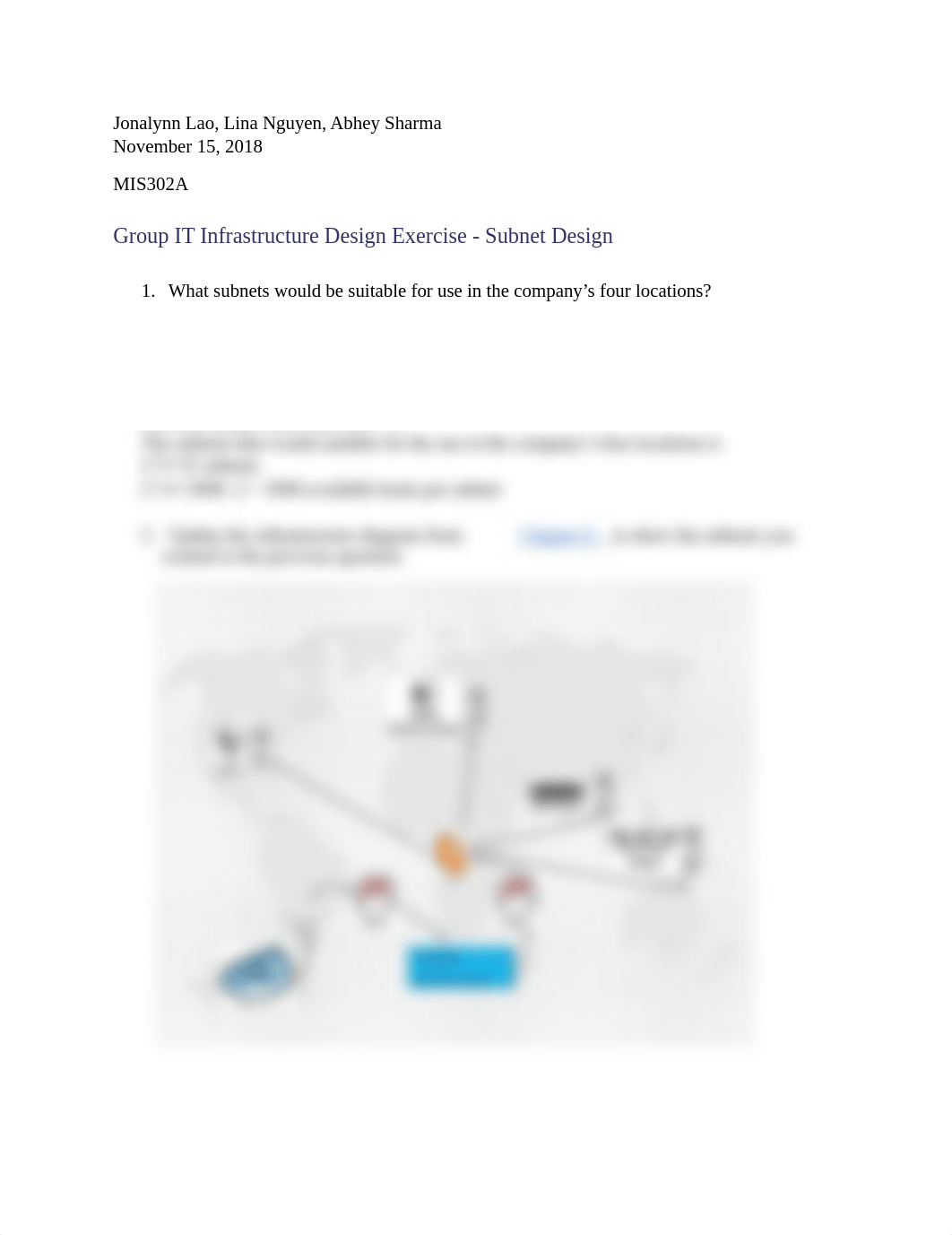 Nov 15th - MIS 302-Group IT Infrastructure Design Exercise - Subnet Design.docx_d8w14vcbvmm_page1