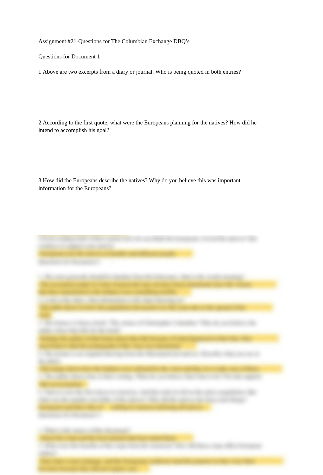 Itzia Ramirez Renteria - Assignment #21-Questions for The Columbian Exchange DBQ's.docx_d8yqzw8tn48_page1