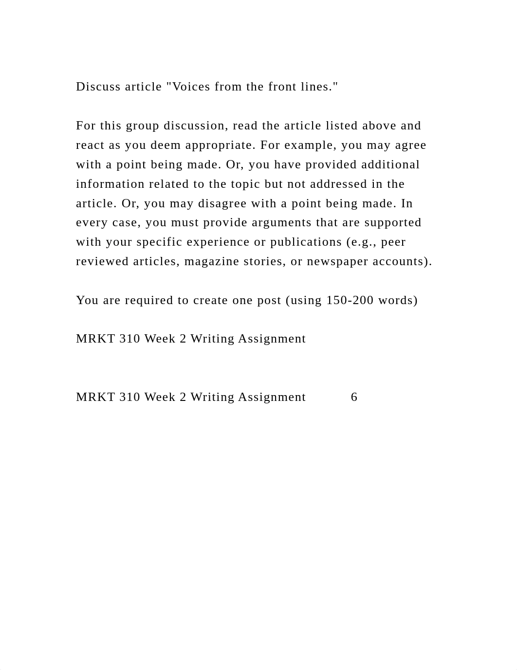 Discuss article Voices from the front lines.  For this group d.docx_d908sinzgcp_page2