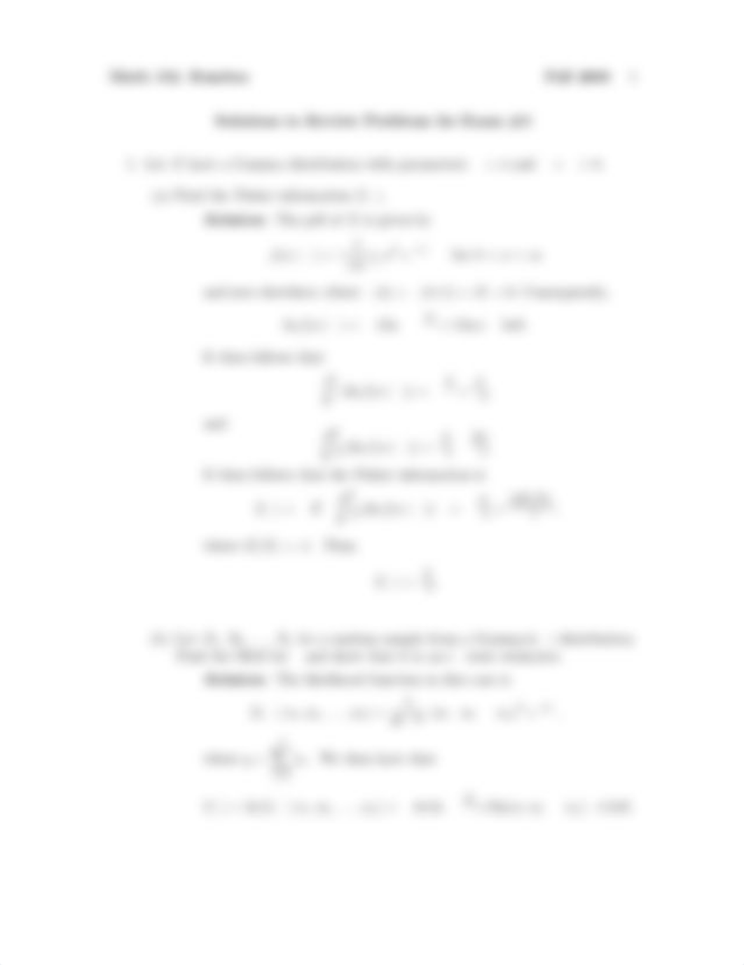 Exam 3 Review Problem Set Solution Fall 2009 on Statistical Theory_d90np4x8zwx_page1