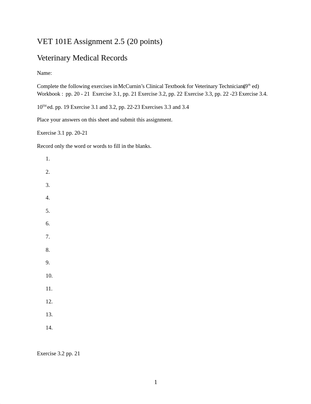 Assignment 2.5 Veterinary Medical Records 10th edition.docx_d90vwpdt3tm_page1