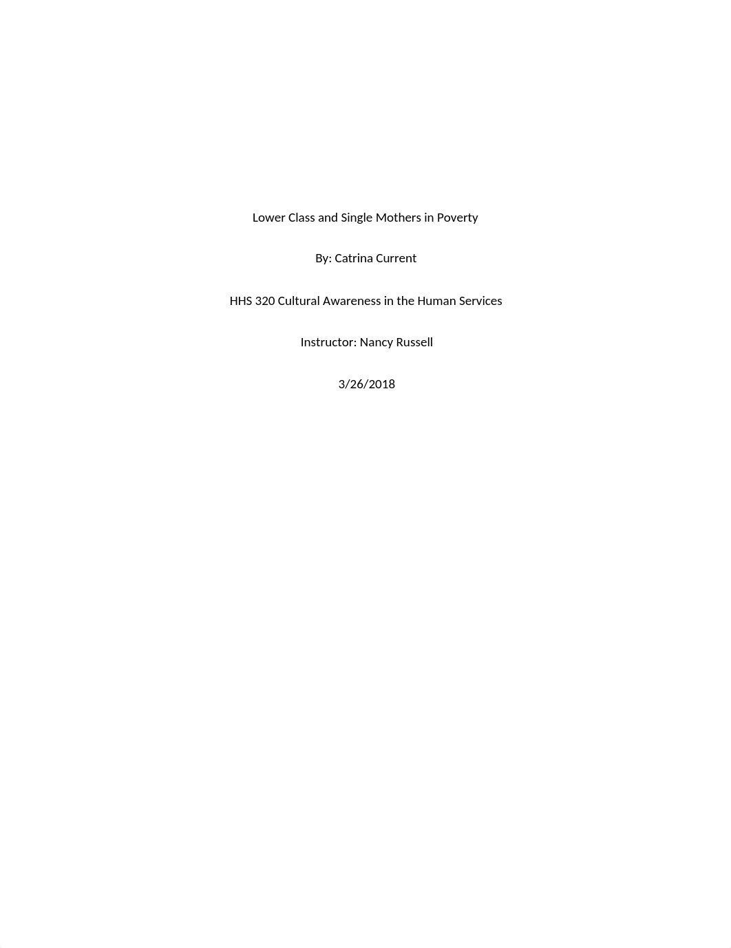 Lower Class and Single Mothers in Poverty the final.docx_d91ivlxb3m1_page1