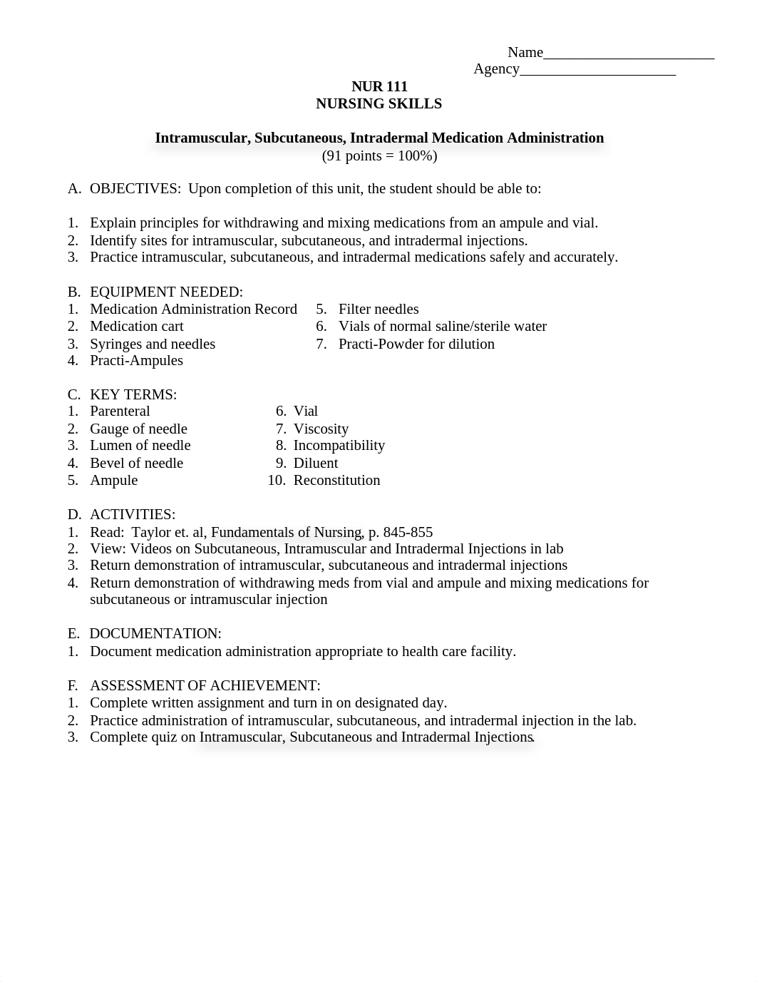 Intramuscular, Sub Med Administration lab.doc_d92pyjarm16_page1