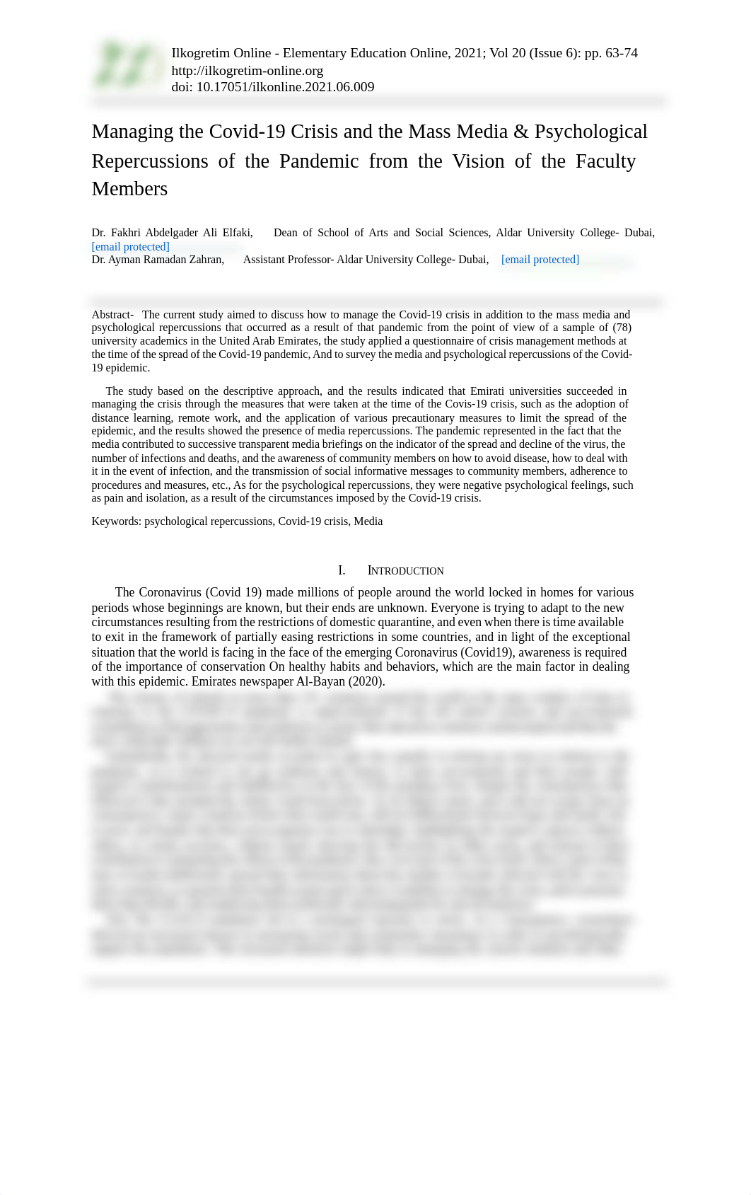 Managing the Covid-19 Crisis and the Mass Media & Psychological Repercussions of the Pandemic from t_d92zqcv0pke_page1