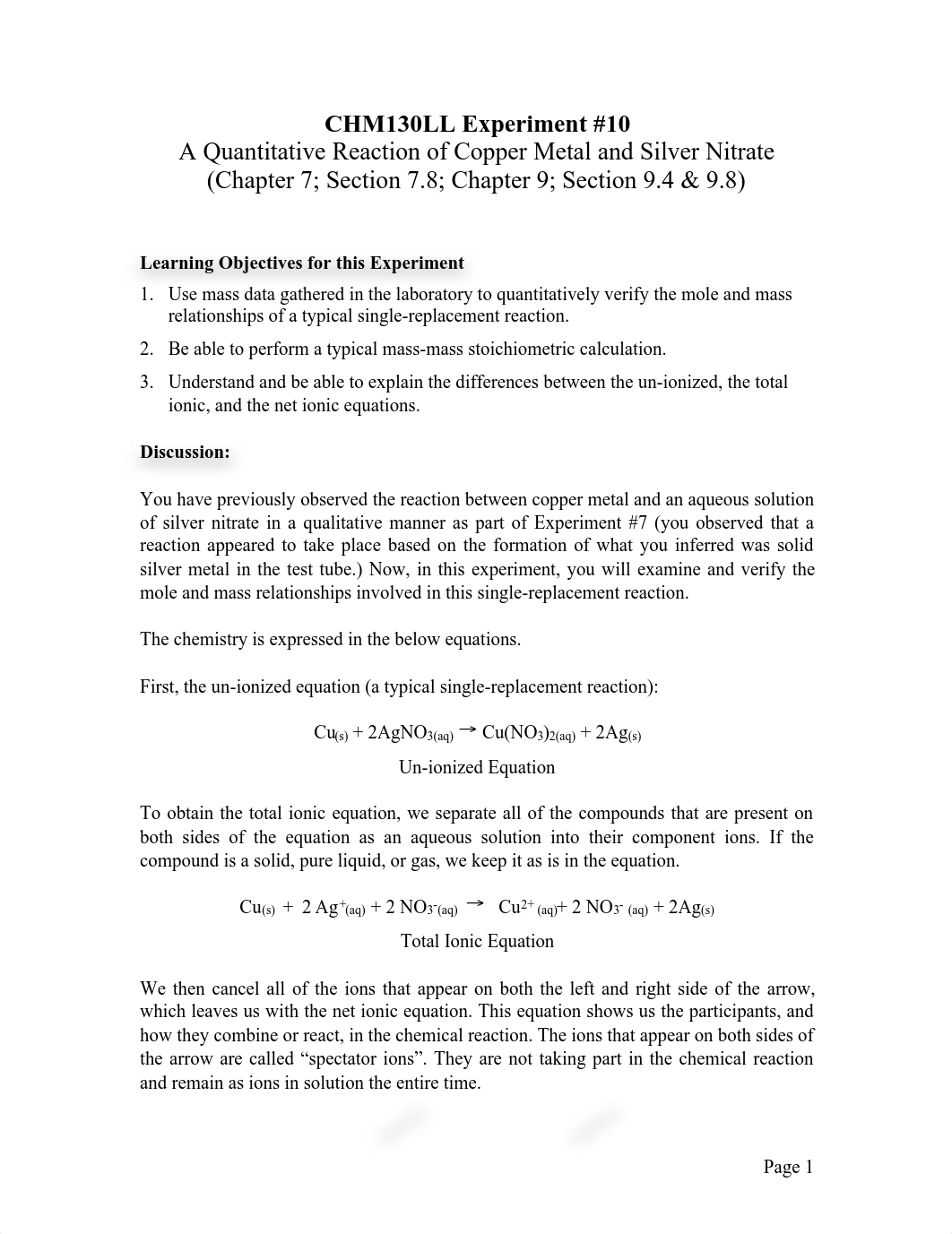 Experiment #10 - A Quantitative Reaction of Copper Metal and Silver Nitrate S15.pdf_d93k5keqiu1_page1