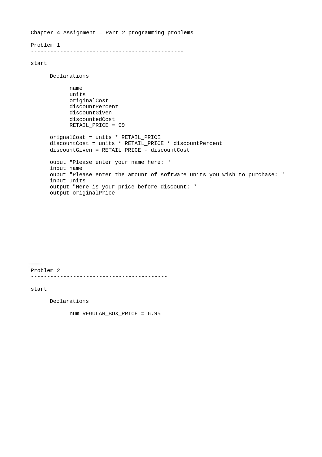 Chapter 4 Assignment - Part 2 programming problems.txt_d9501arp0bk_page1