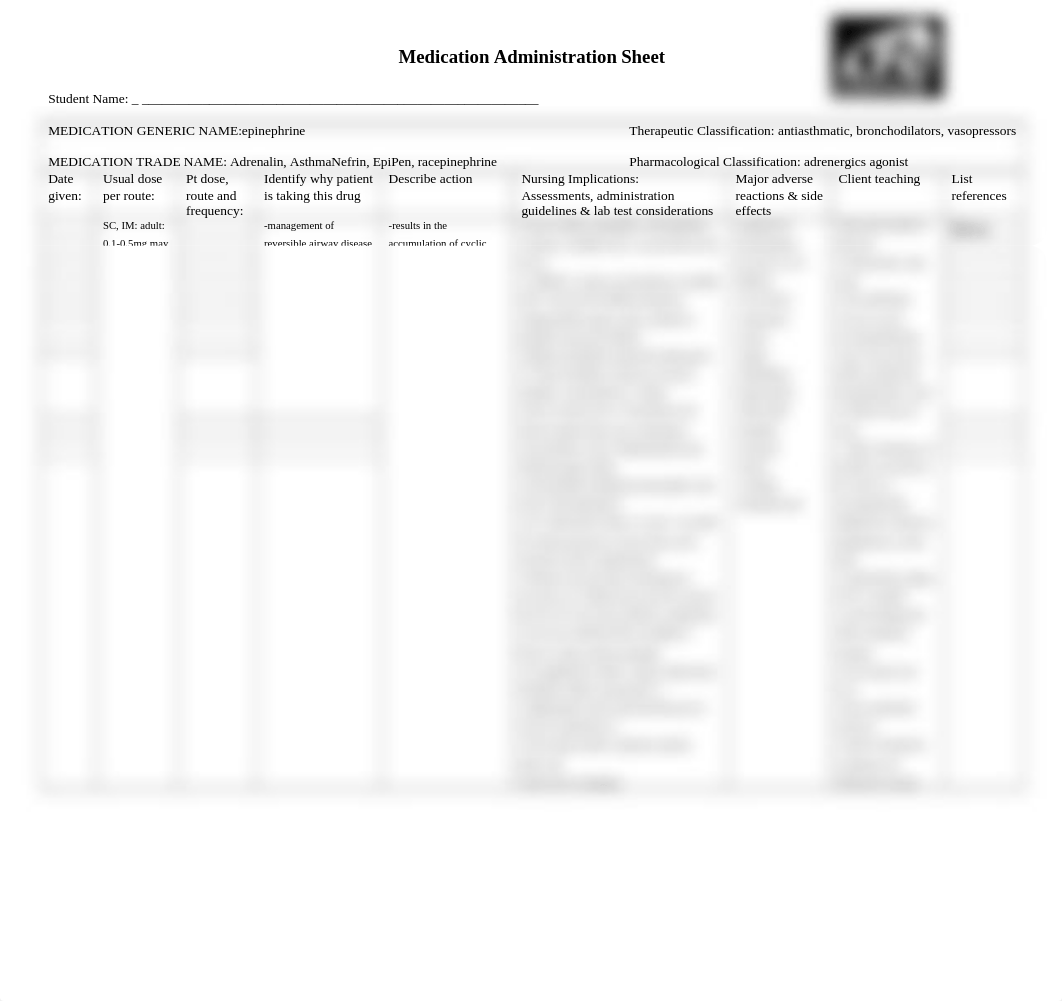 Medication Administration Sheet, epinephrine.doc_d95919swhum_page1