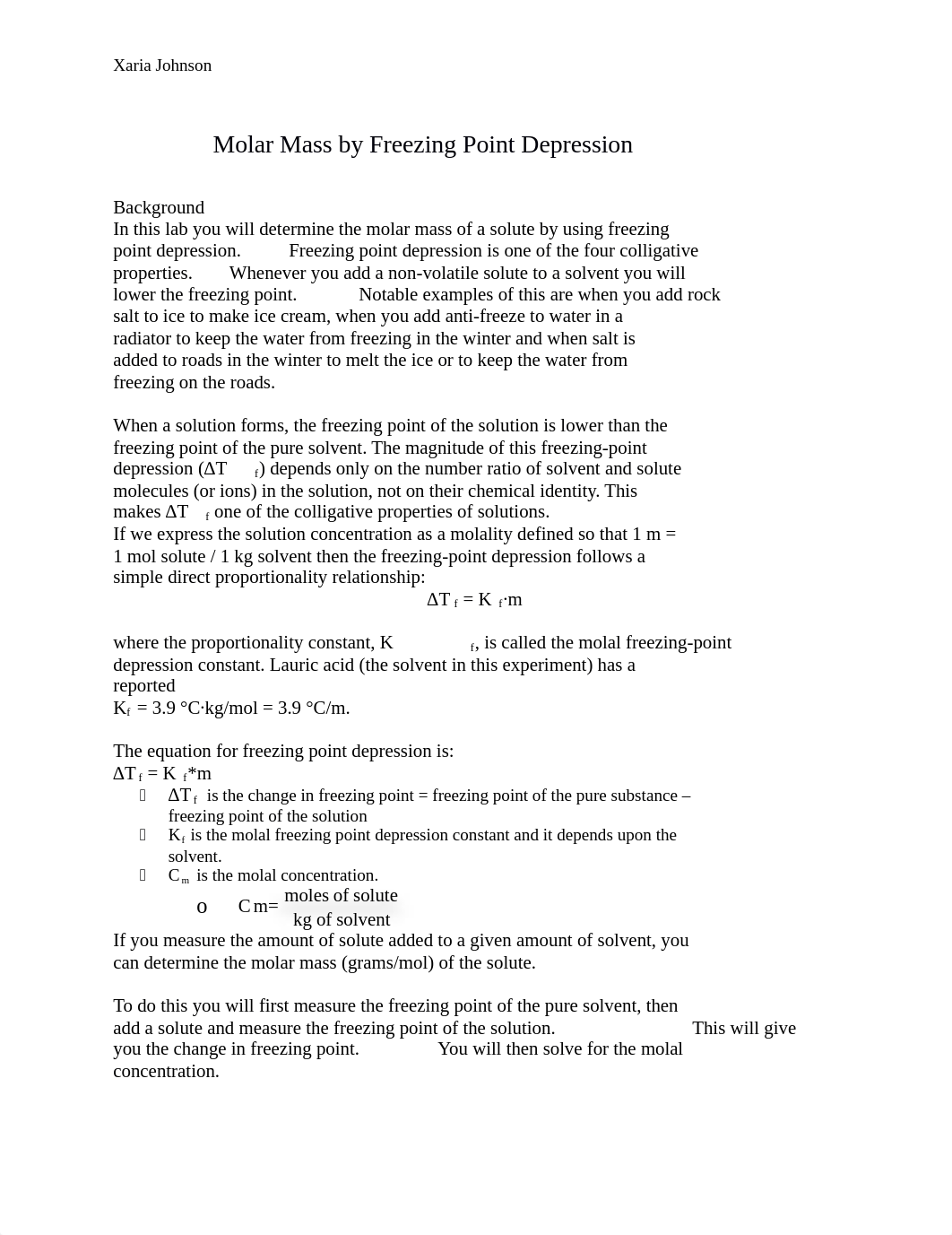 Xaria Johnson - Molar Mass by Freezing Point Depression.docx_d95ykpd1ao5_page1