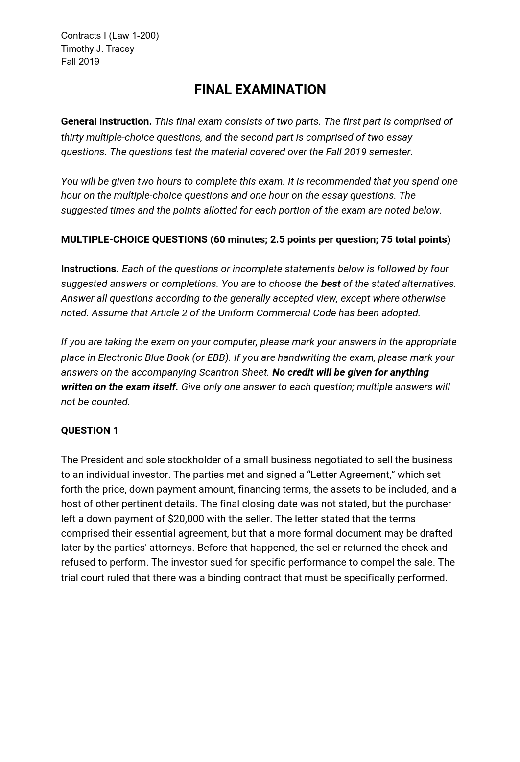 2019-11-27 CLEAN COPY Fall 2019 Contracts Final Exam.pdf_d9615d6pteq_page1