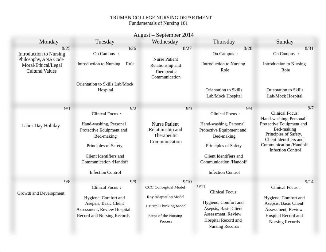 Nursing 101 2014  COURSE CALENDAR - Sunday Clinical Group - Final 8-21_d96yhe4wix4_page1