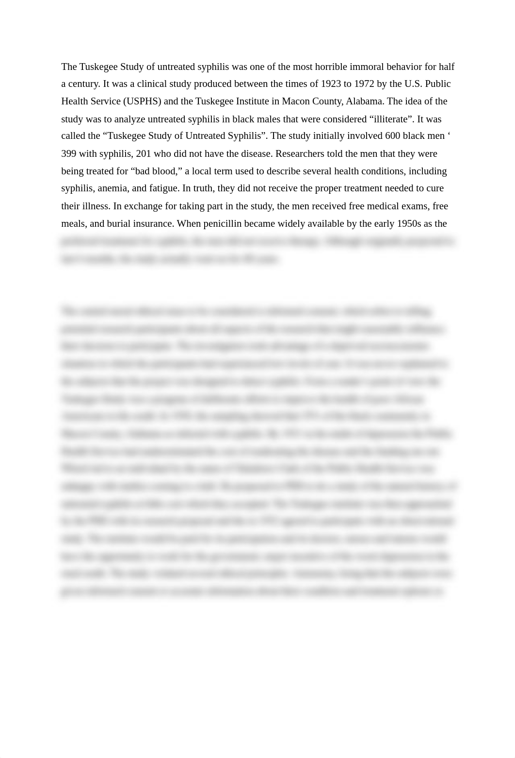 The Tuskegee Study of untreated syphilis was one of the most horrible immoral behavior for half a ce_d97du9a6tob_page1