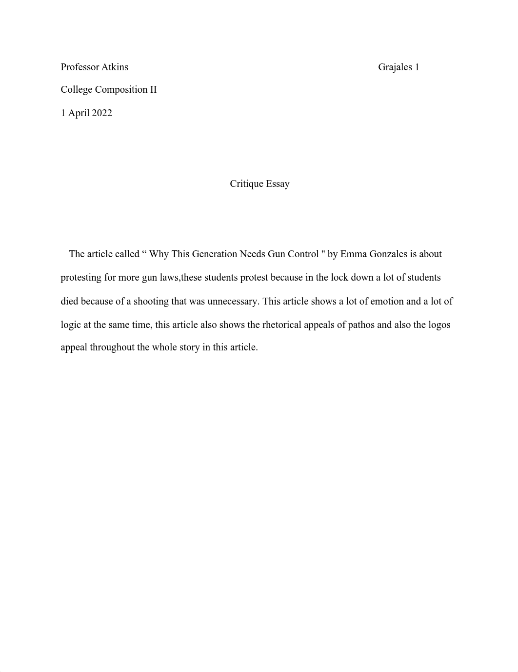 Critique Essay Professor Atkins Zaymarie Grajales College Composition II (5).pdf_d98d3rkuqjc_page1