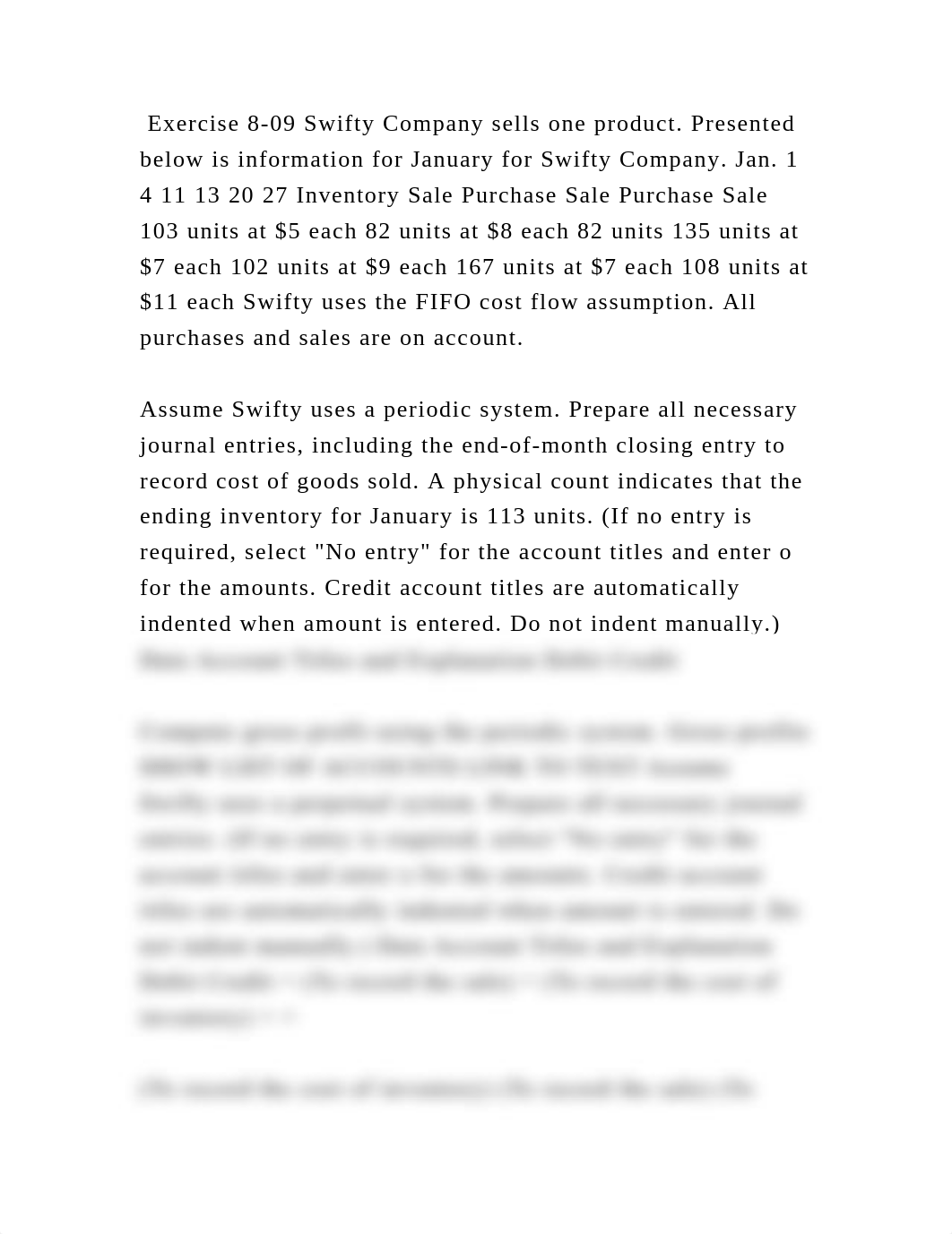 Exercise 8-09 Swifty Company sells one product. Presented below is in.docx_d98euwwueef_page2