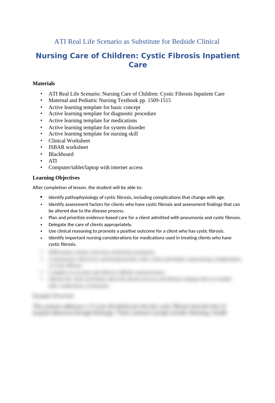 Clinical  Fall 2020 Peds  Cystic Fibrosis Inpatient Care 15yrs old.docx_d98ggnvci07_page1