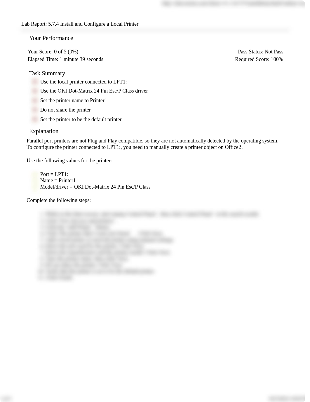 Lab Report 5.7.4 Install and Configure a Local Printer_d98wicclwf5_page1