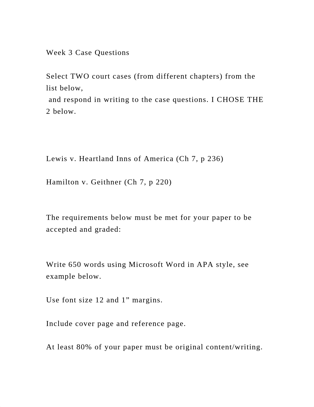 Week 3 Case QuestionsSelect TWO court cases (from different chap.docx_d9aa1lrlpfm_page2