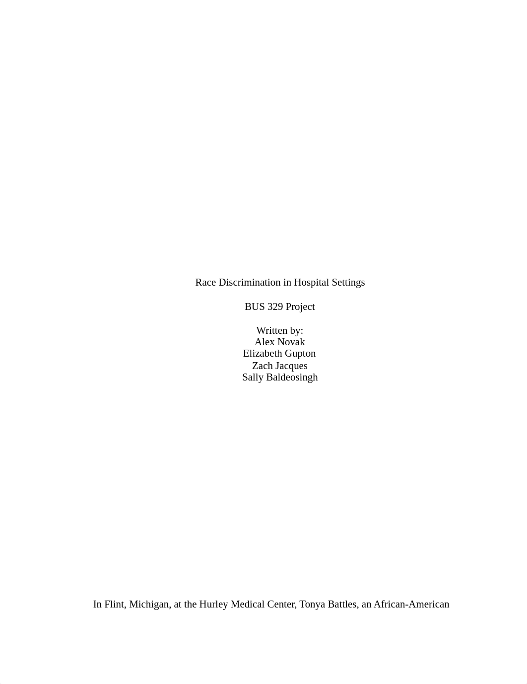 Race Discrimination in Hospital Settings - BUS 329_d9algs06v82_page1