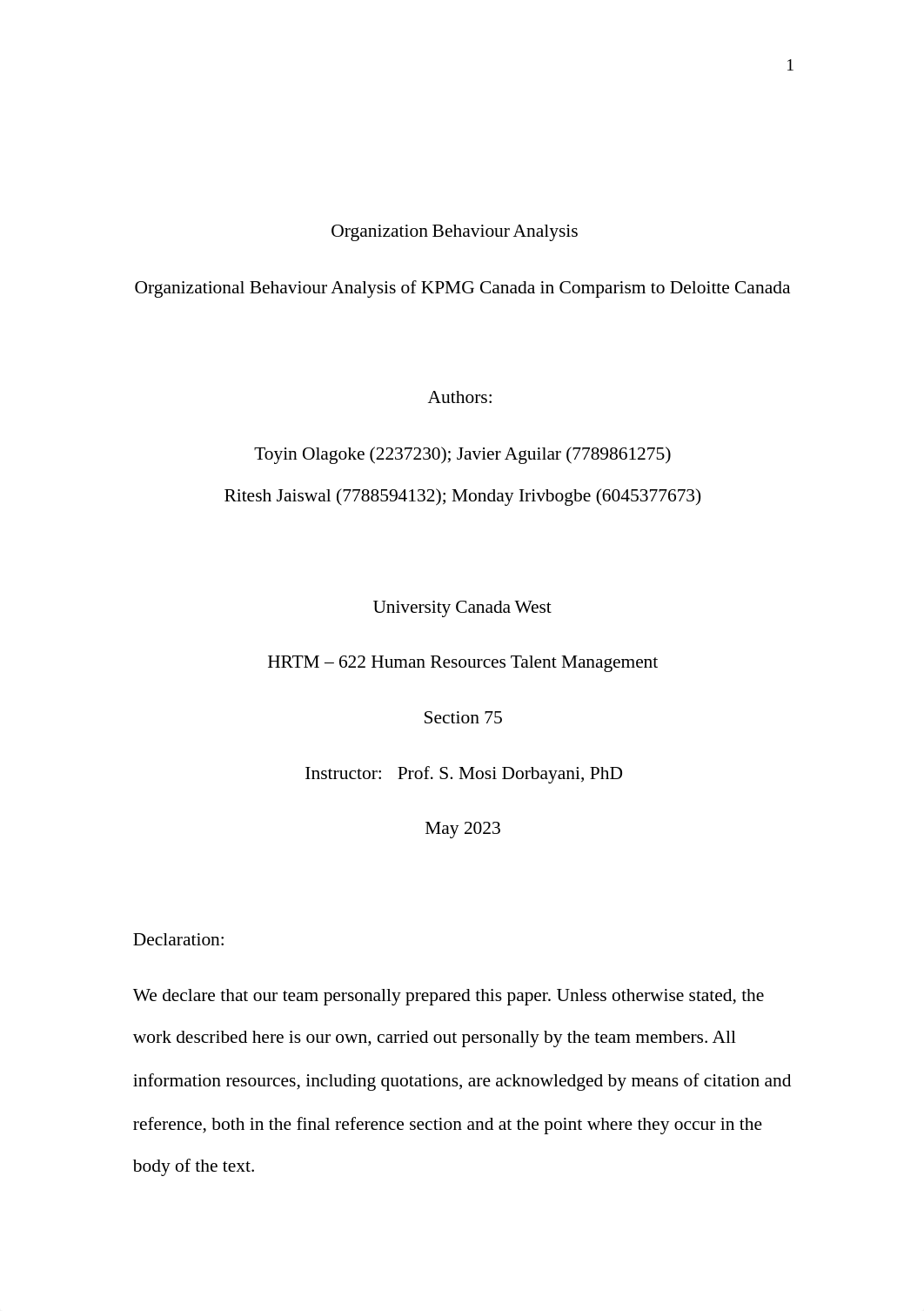 Organizational Behaviour Analysis_Team_KPMG and Deloitte Canada Reports_Combined.docx_d9aq86balwj_page1