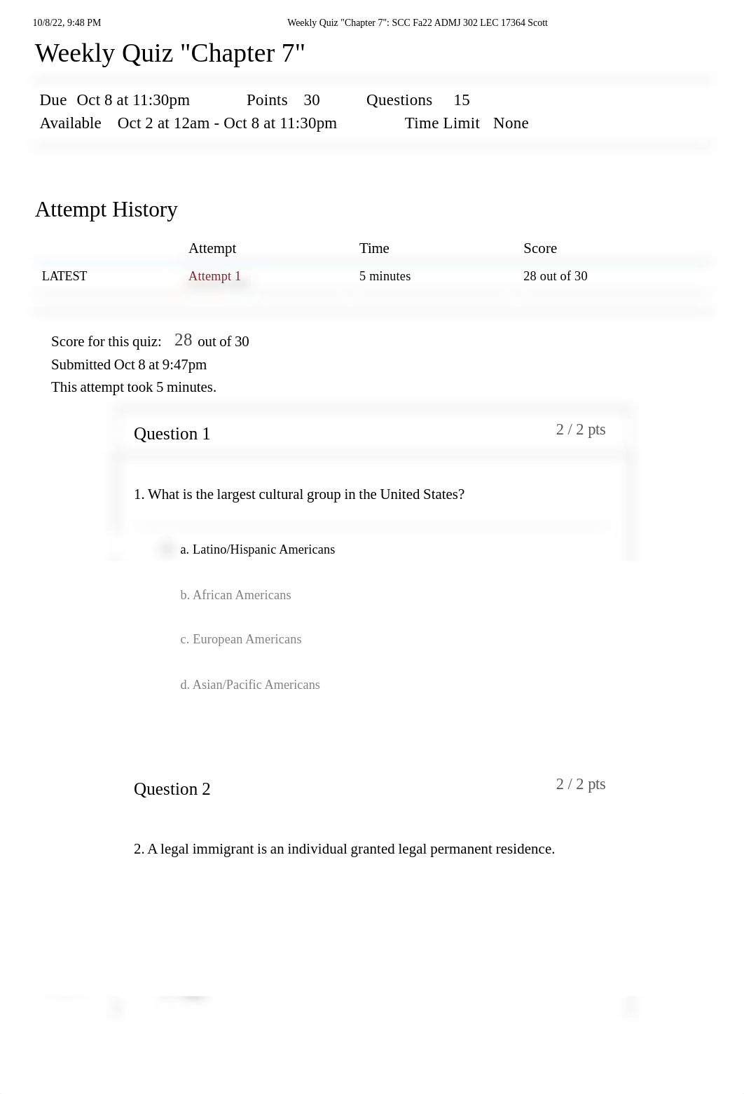 Weekly Quiz _Chapter 7__ SCC Fa22 ADMJ 302 LEC 17364 Scott.pdf_d9bqbnjs7mj_page1