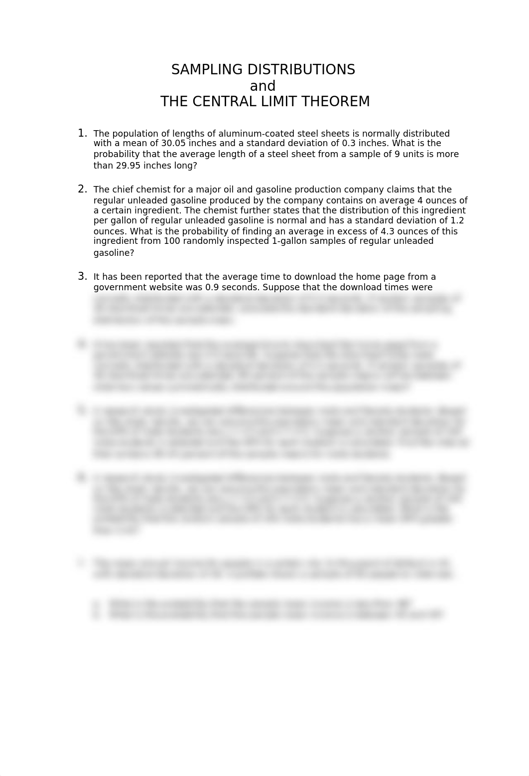 Sampling Distributions and Central Limit Theorem Questions.docx_d9cpvrpz0tz_page1