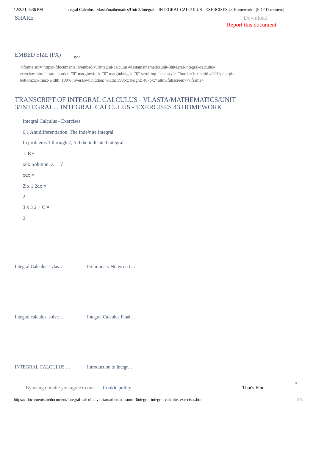 Integral Calculus - vlasta_mathematics_Unit 3_Integral... INTEGRAL CALCULUS - EXERCISES 43 Homework_d9dcj8zwyit_page2