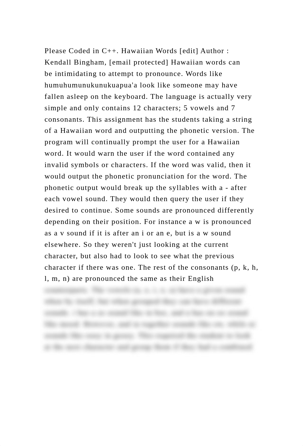 Please Coded in C++. Hawaiian Words [edit] Author  Kendall Bingham,.docx_d9dxfqy05pg_page2