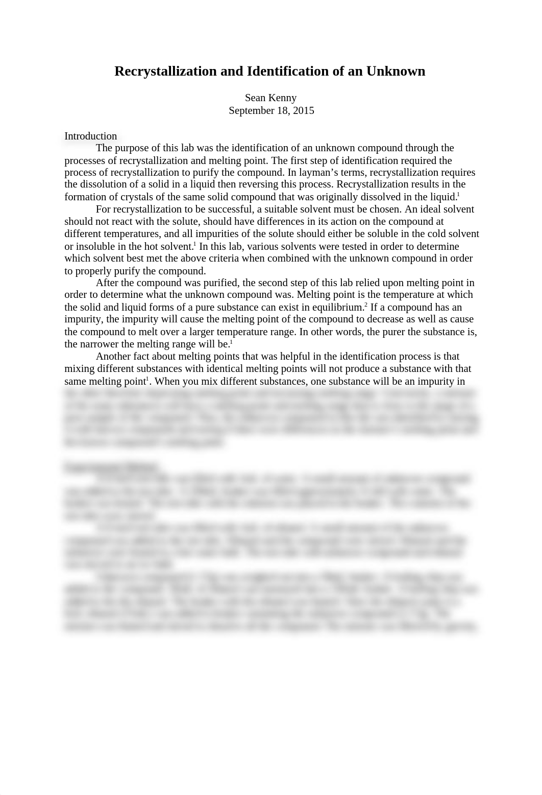 Recrystallization and Identification of an Unknown Lab_d9f6sdw1kae_page1