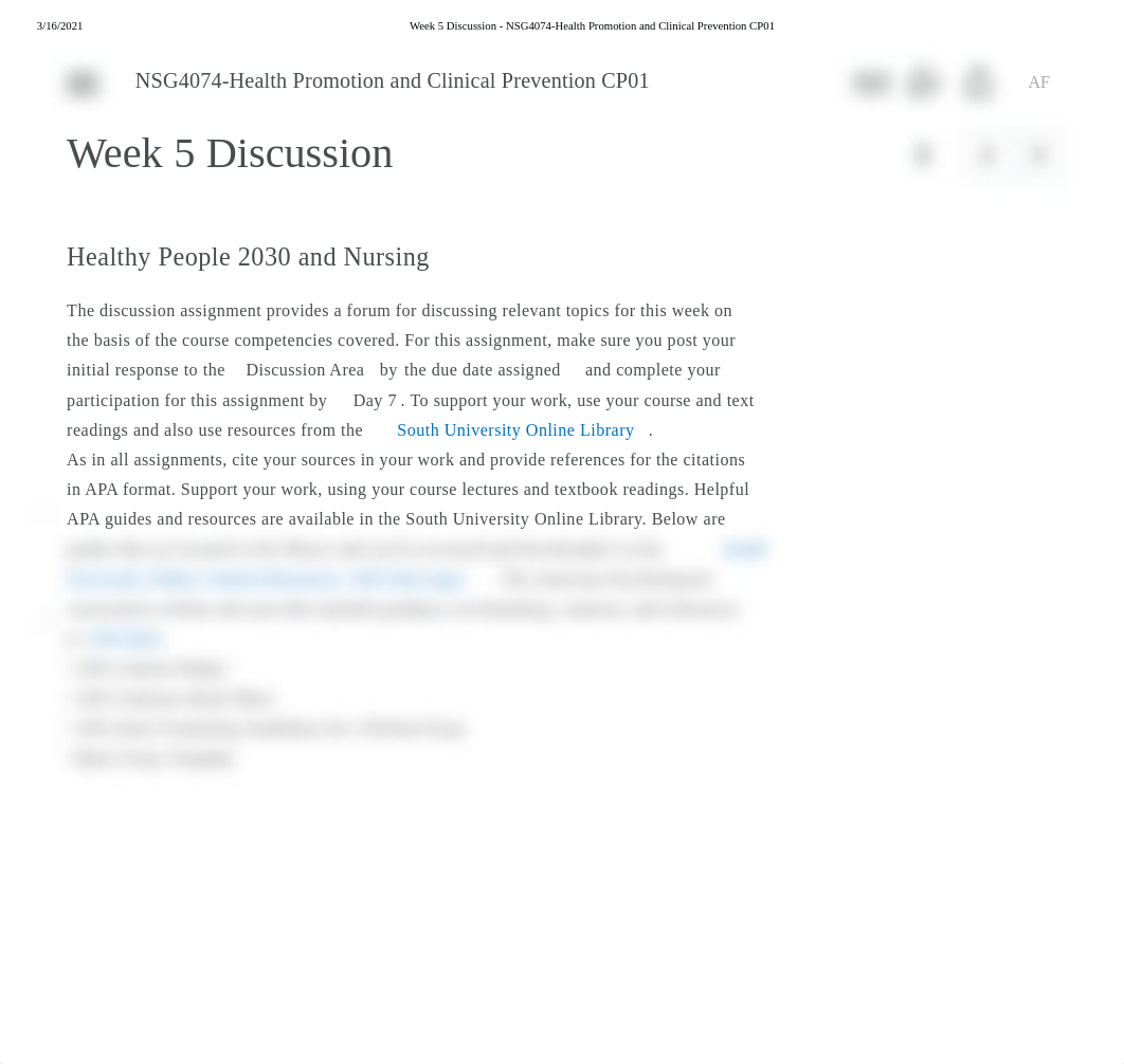 Week 5 Discussion - NSG4074-Health Promotion and Clinical Prevention CP01.pdf_d9g44tfnc49_page1