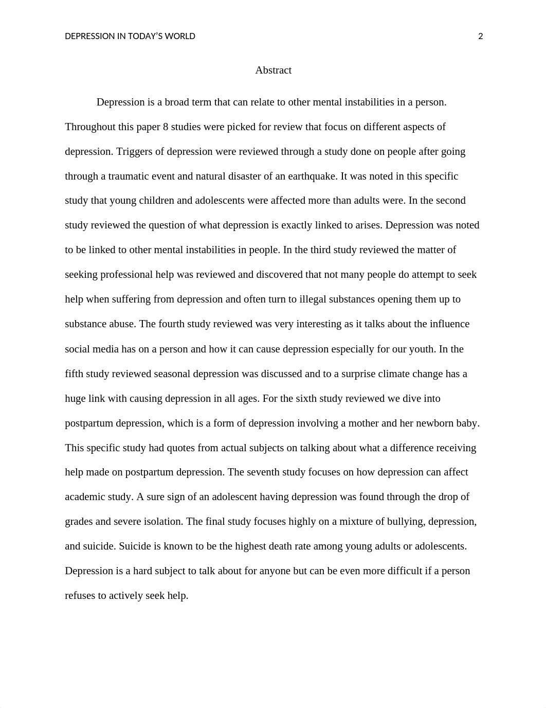 Depression in Today's World - APA paper.docx_d9gb734ip90_page2