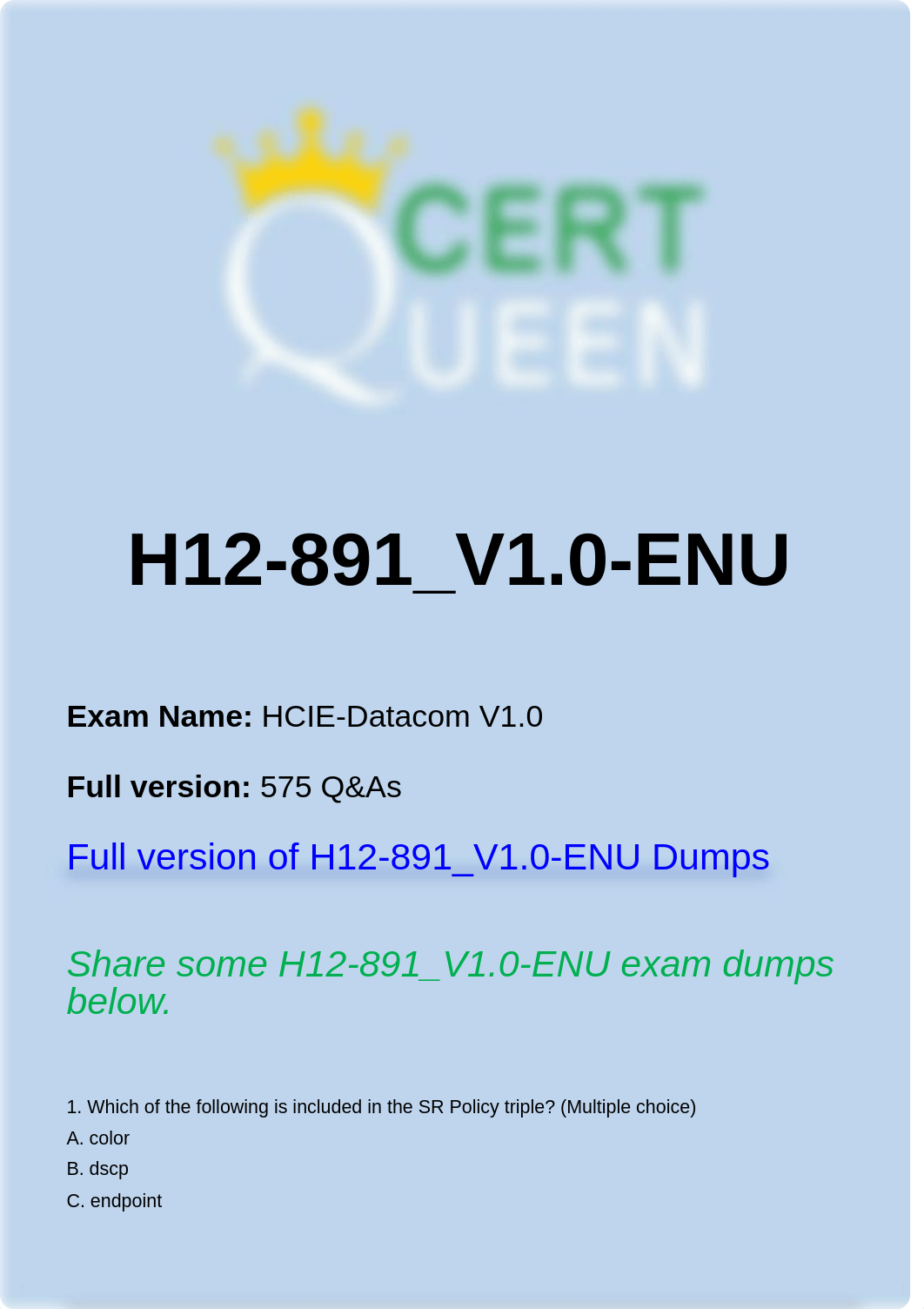 HCIE-Datacom H12-891_V1.0-ENU Exam Updated Questions.pdf_d9gm0pdnm55_page1