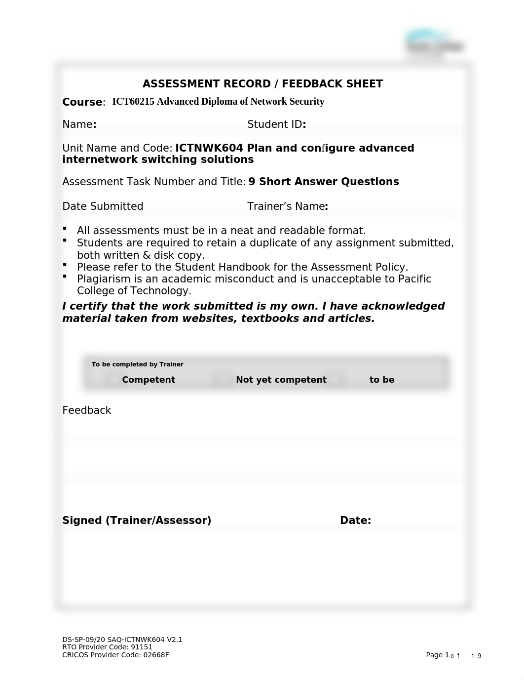 ICTNWK604 Assessment 9 Short Answer Questions.doc_d9guyzq7m95_page1