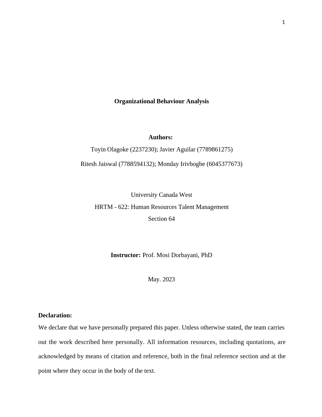 Organizational Behaviour Analysis_Team_KPMG and Deloitte Canada TeamReports.docx_d9h2iicdwxi_page1