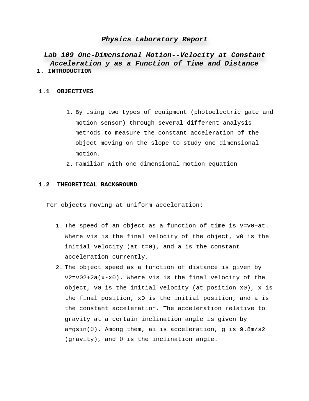 Lab 109 One-Dimensional Motion--Velocity at Constant Acceleration y as a Function of Time and Distan_d9ixs5ueo3b_page1