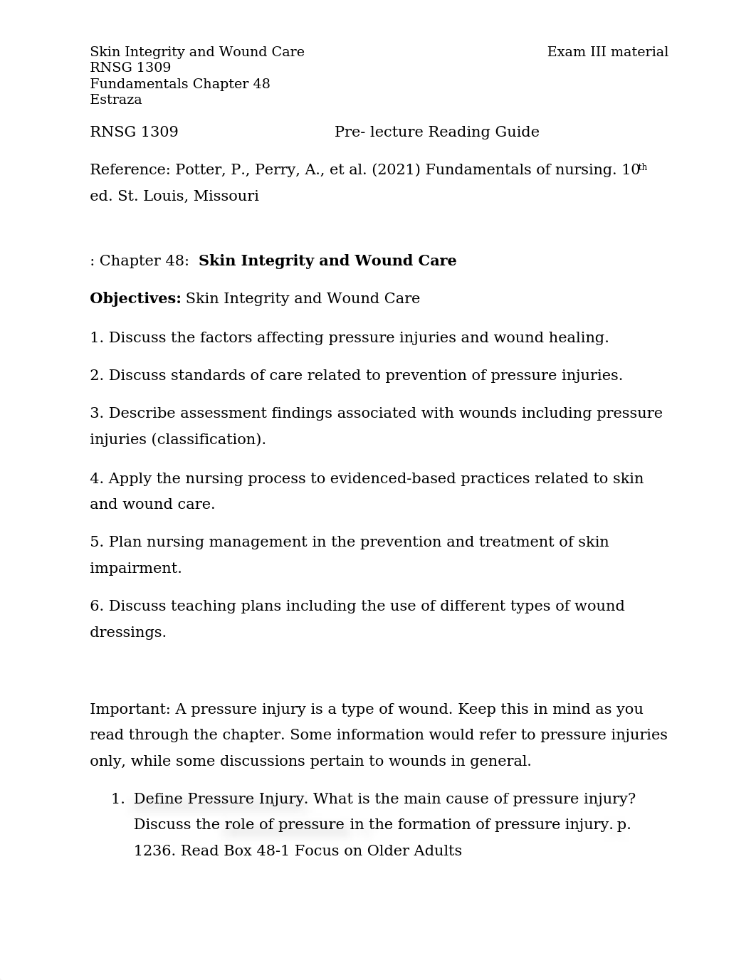 RNSG 1309 Skin Integrity and Wound Care Chapter 48.docx_d9izljpwoqb_page1