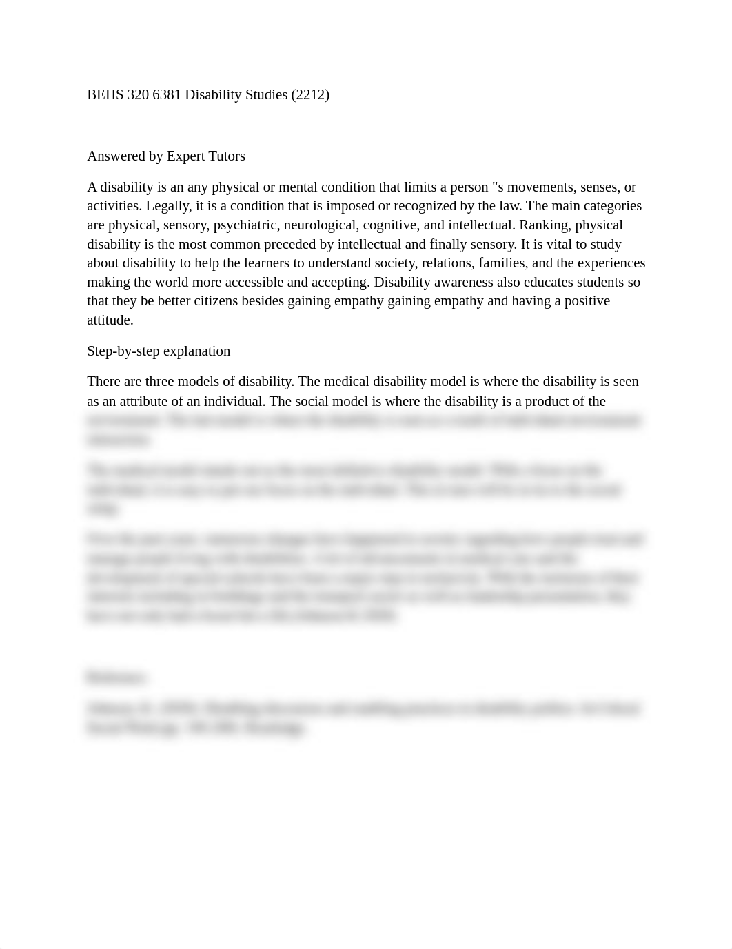 Week 1 discussion BEHS 320 6381 Disability Studies.docx_d9j6zthtyoc_page1