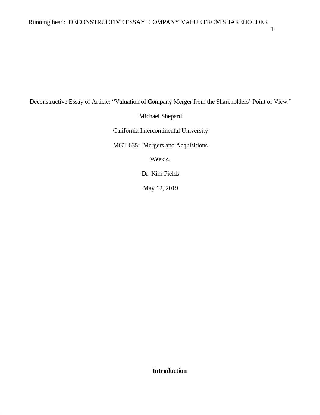 Deconstructive Essay final MGT 635 Unit 4 Mergers And Acquisitions-Due Diligence Report.asd.docx_d9j78fvr56t_page1