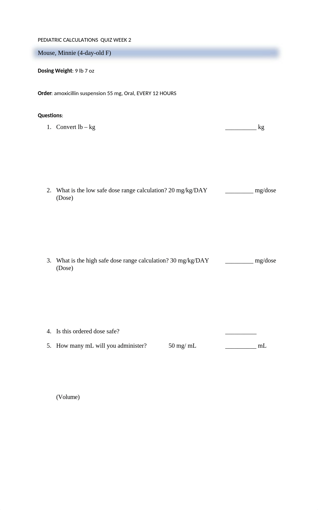 Pediatric Medication Calculations Worksheet week 2.docx_d9jlidroq2q_page1